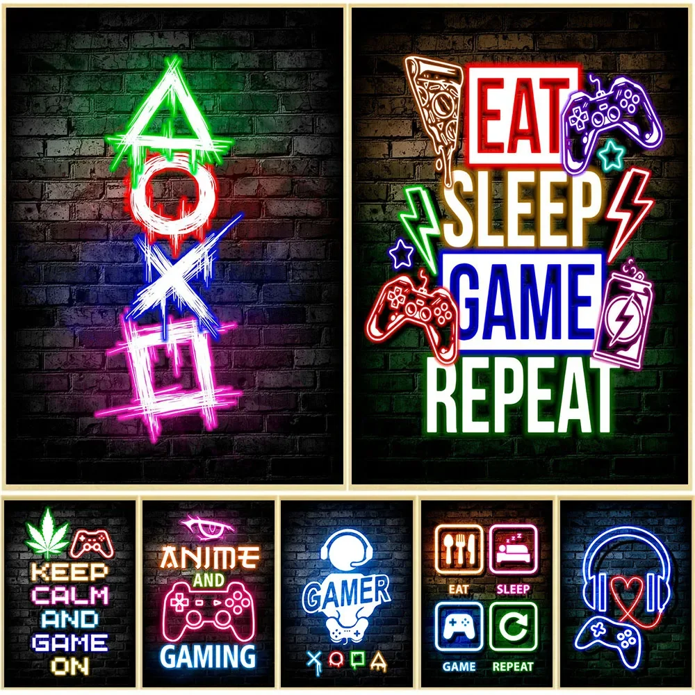 Gaming Accessories Decor - Oyun Neon Yemek Uyku Oyunu Tekrar
